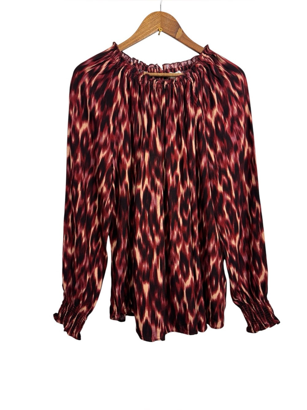 beachlunchlounge Womens Maroon brush stroke Print Long Sleeve Blouse